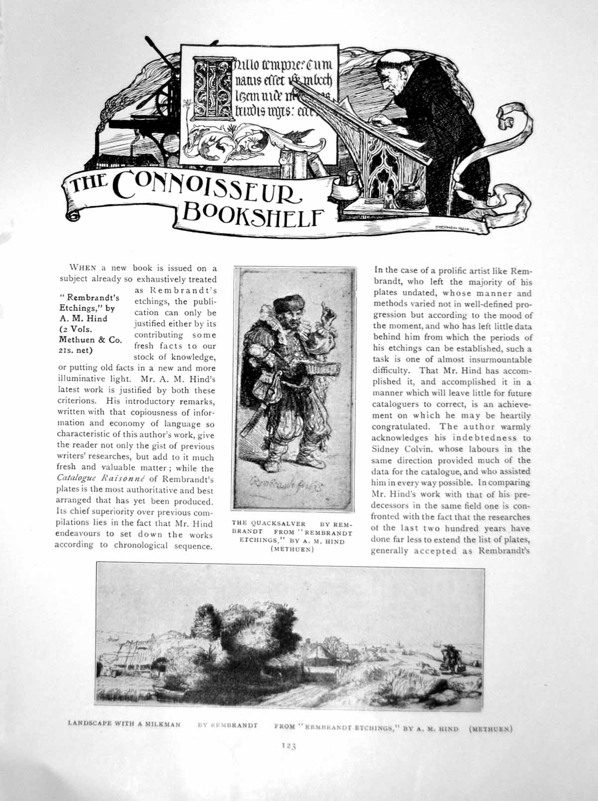 Old Antique Print Bookshelf Rembrandt'S Etchings QuacksalverPages 1912