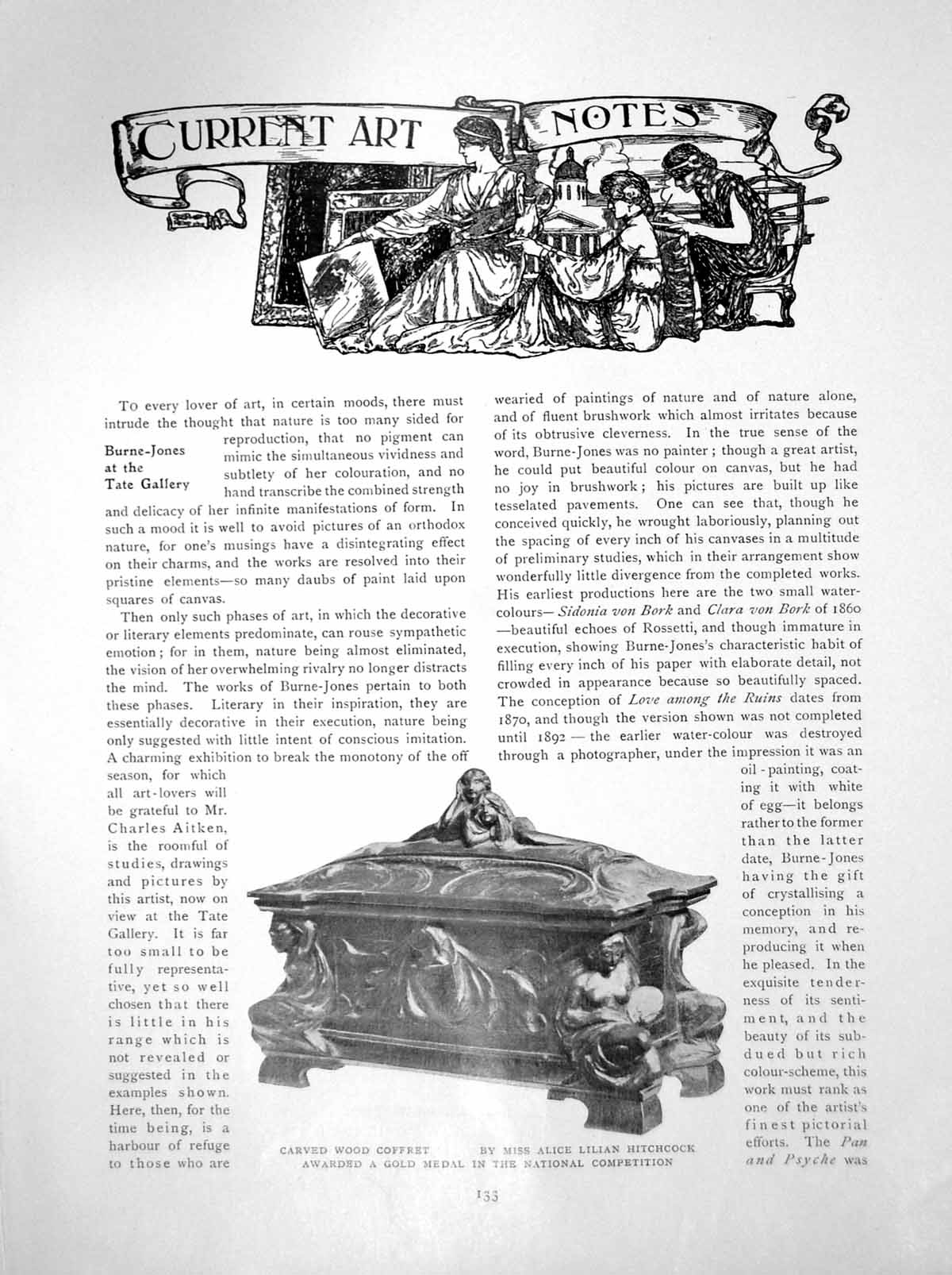 Old Antique Print Carved Wood Coffret Alice Lilian HitchcockPages 1912
