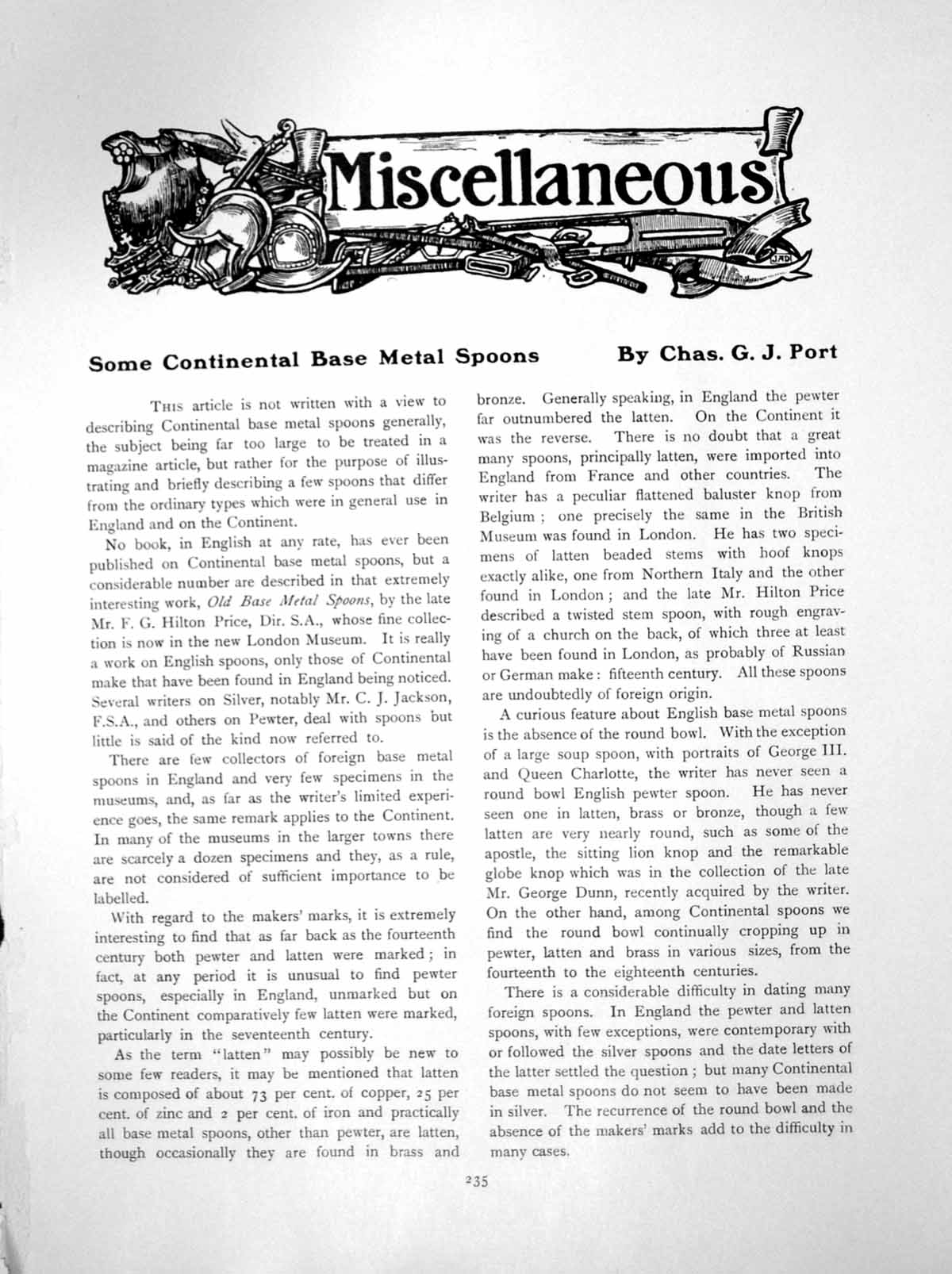 Antique Print Some Continental Base Metal Spoons Chas Gj PortPages 1912