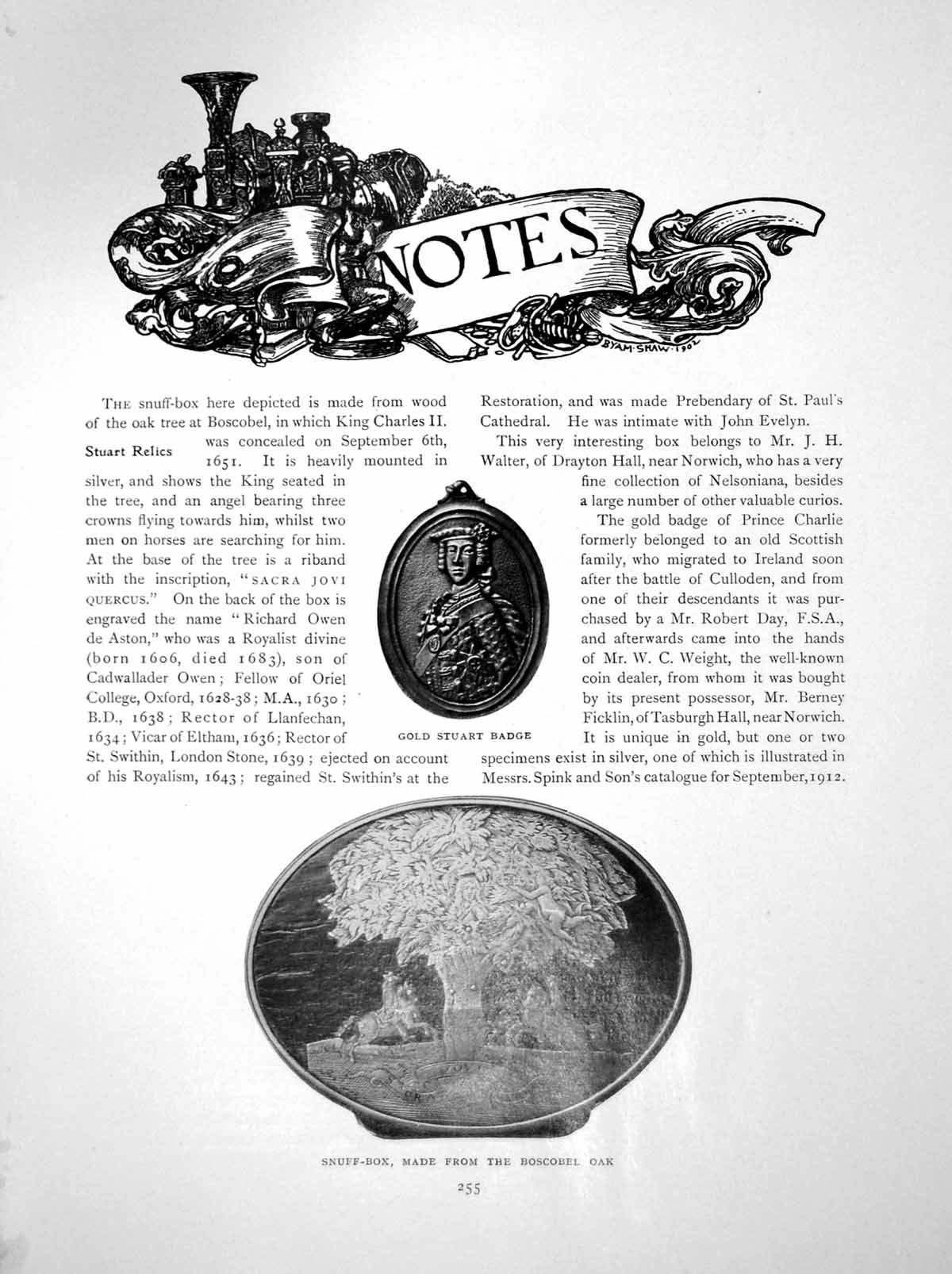 Antique Old Print Stuart Relics GBadge Snuff-Box Cabinets BustPages 1912