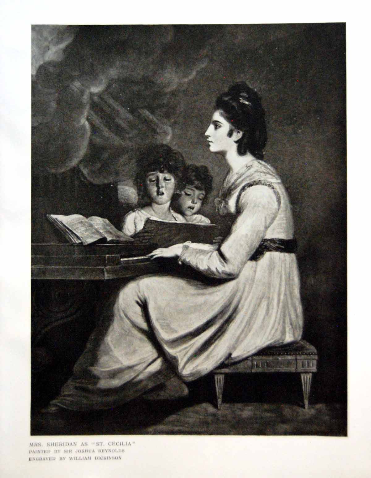 Old Antique Print Mrs Sheridan As St Cecilia Sir Joshua Reyns Angels 1912 20th