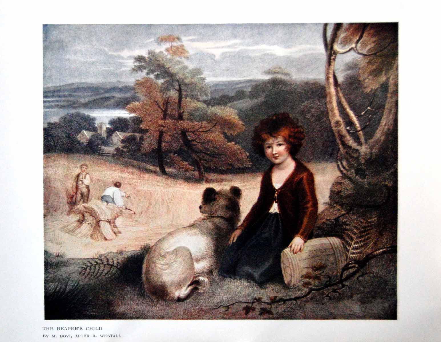 Old Print The Reaper'S Child M. Bovi After R Westall Sheaf Stacking 1912 20th