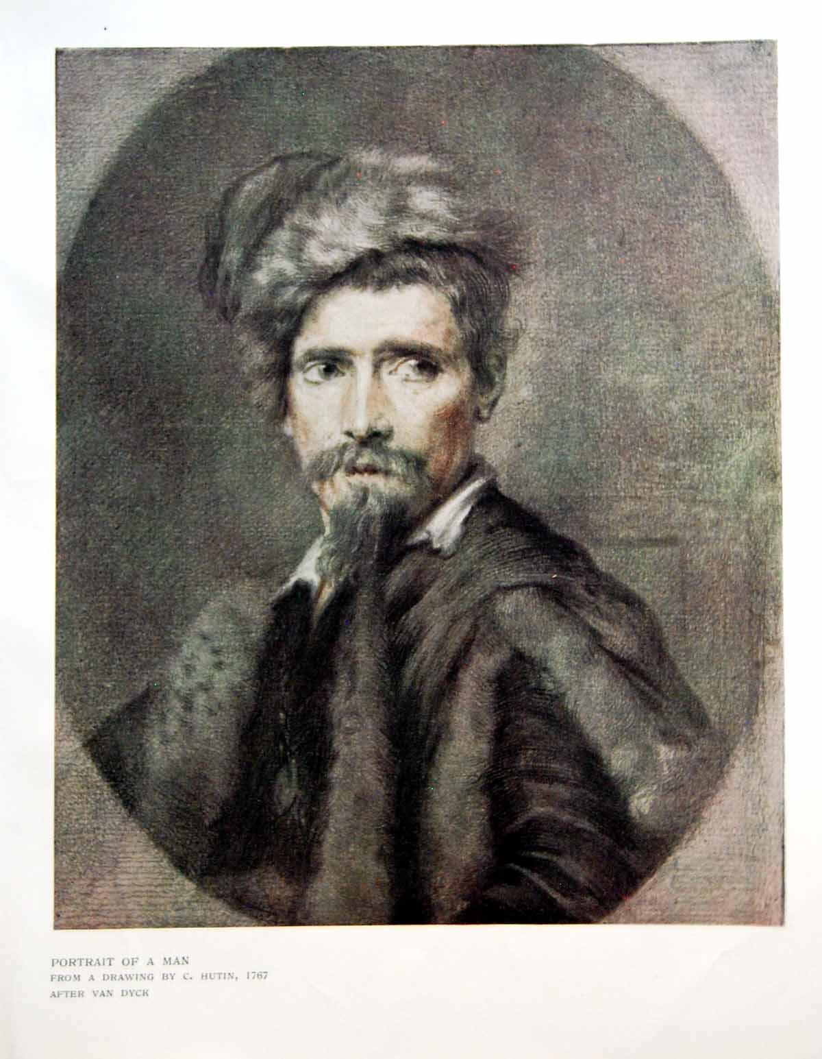 Antique Print Portrait A Man From A Drawing By C Hutin After Van Dyck 1912 20th