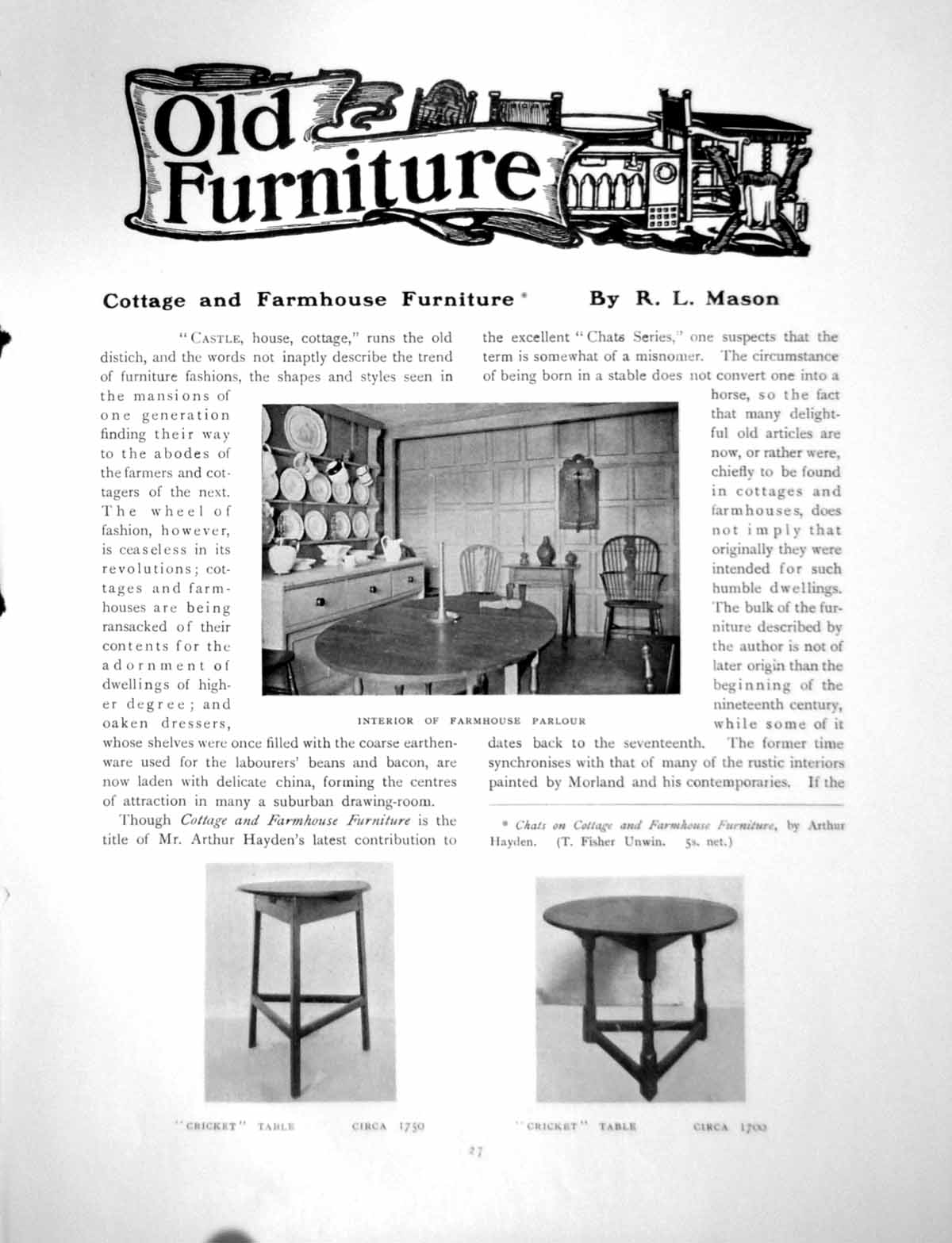 Old Print Cottage And Farmhouse Furniture Cricket Table OakPages 1913