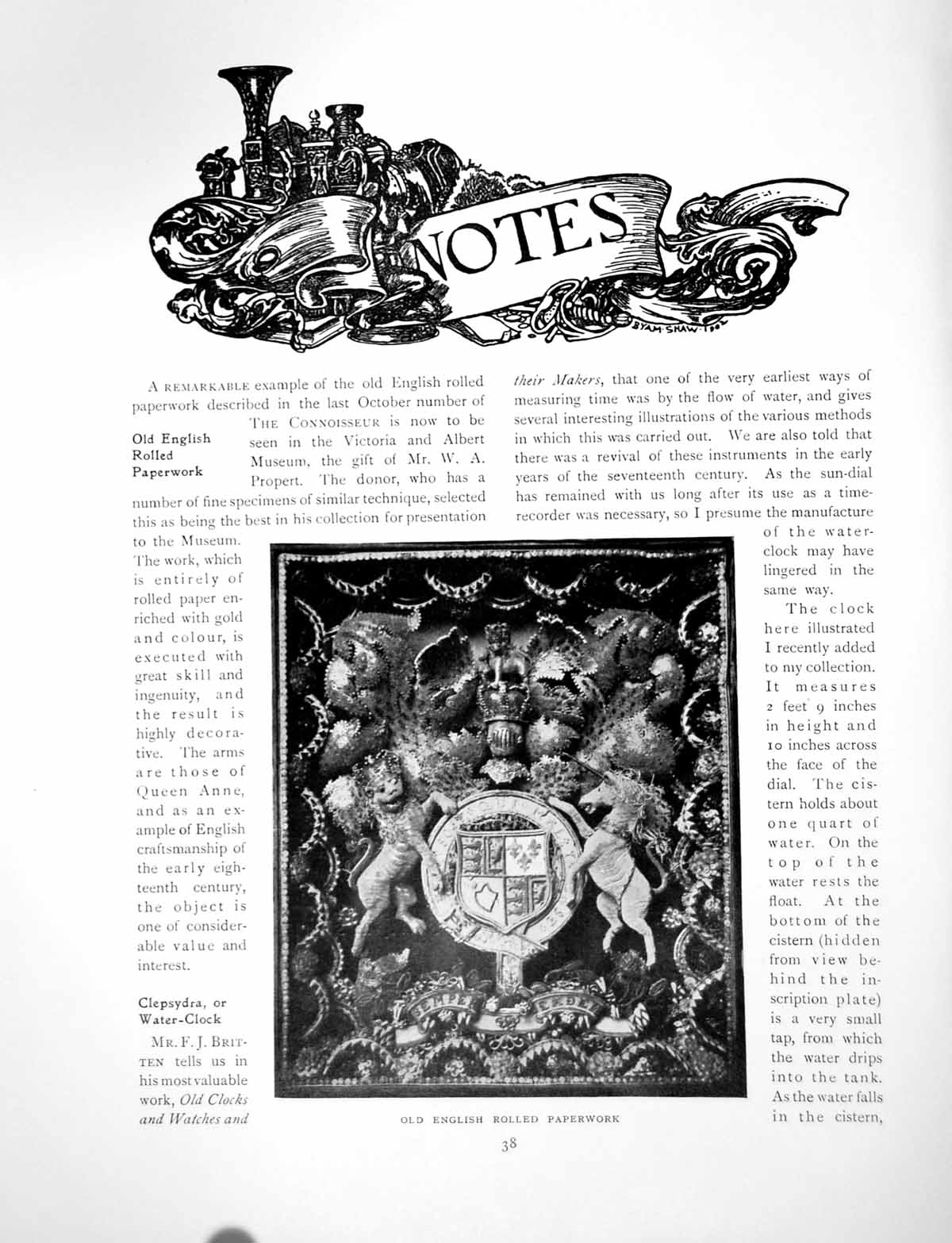 Antique Old Print Notes English Rolled Papaerwork Water ClockPages 1913