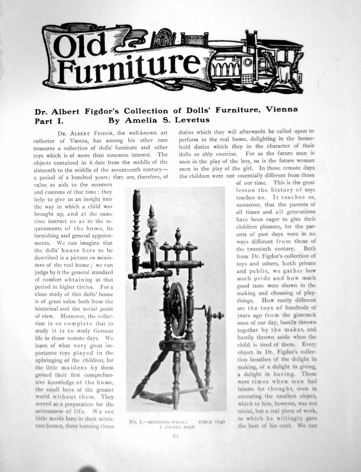 Antique Old Print Dr Albert Figdor'S Collection Dolls FurniturePages 1913