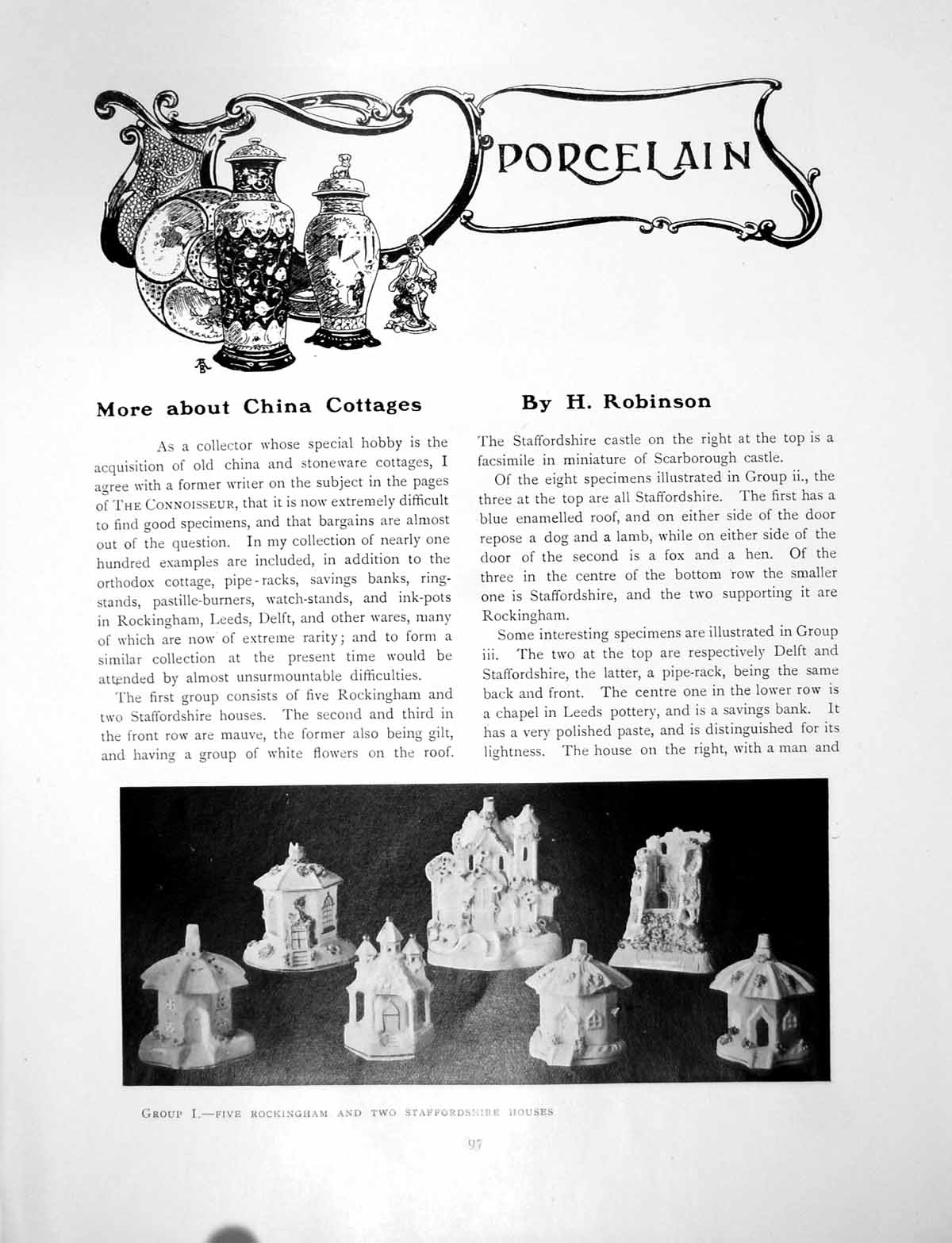 Original Old Antique Print China Cottages Rockingham StaffordshirePages 1913