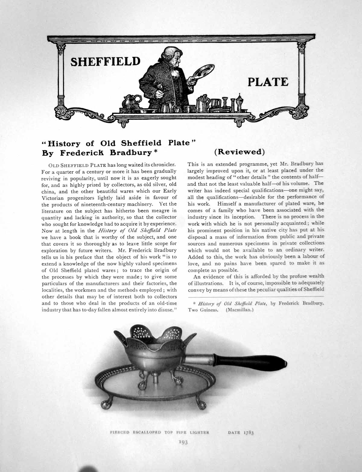 Antique Old Print History Sheffield Plate Reviewed Pipe LighterPages 1913