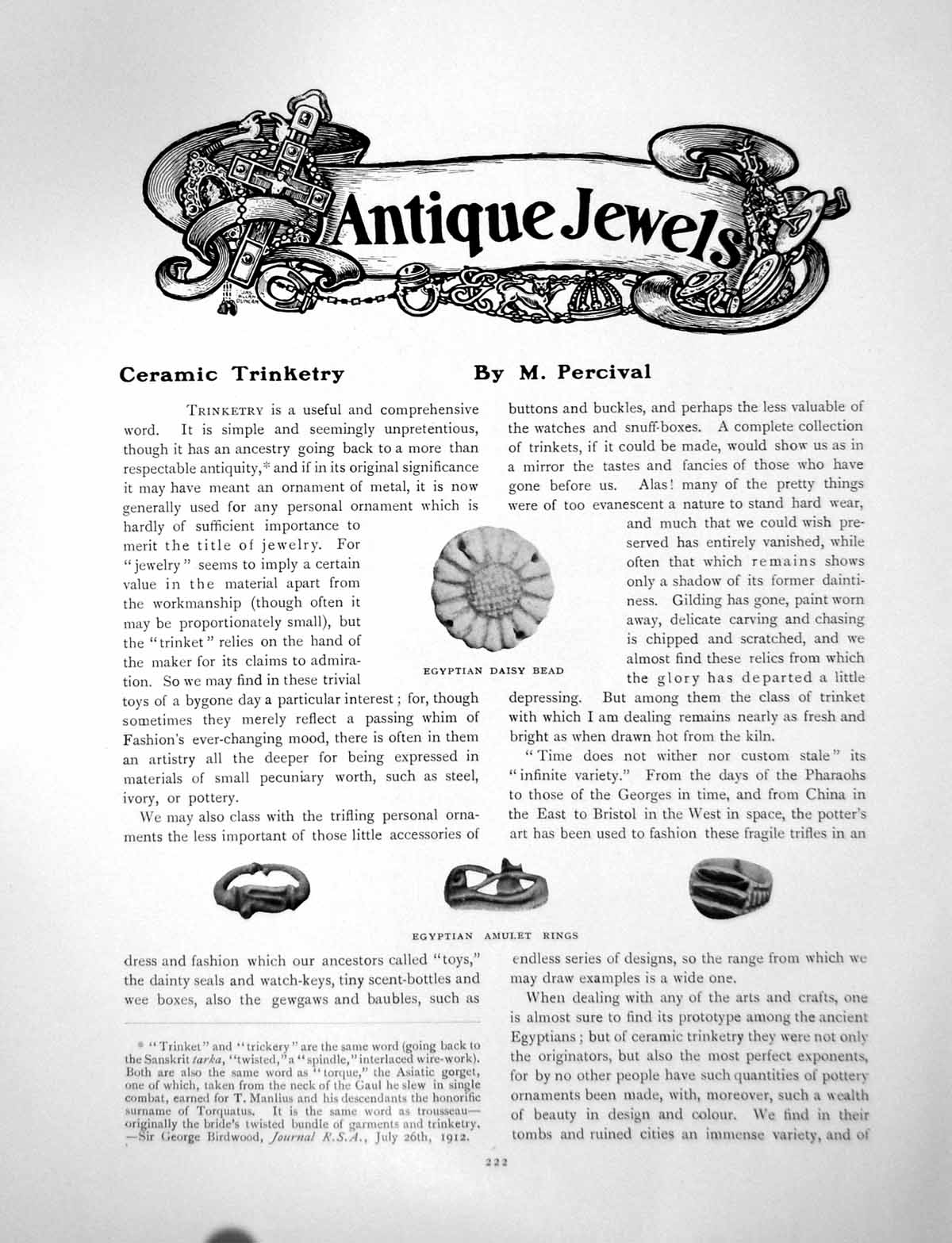 Old Print Ceramic Trinketry Egyptian Daisy Bead Amulet RingsPages 1913