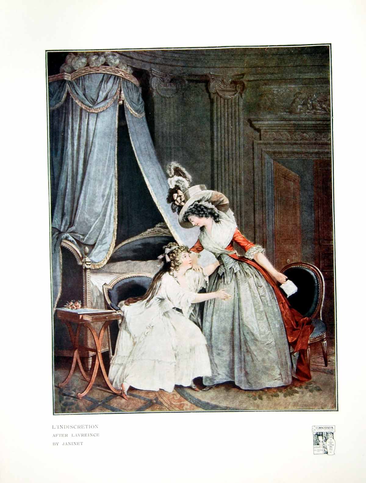 Old Print L'Indiscretion After Lavreince By Janinet Two Ladies Note 1913 20th