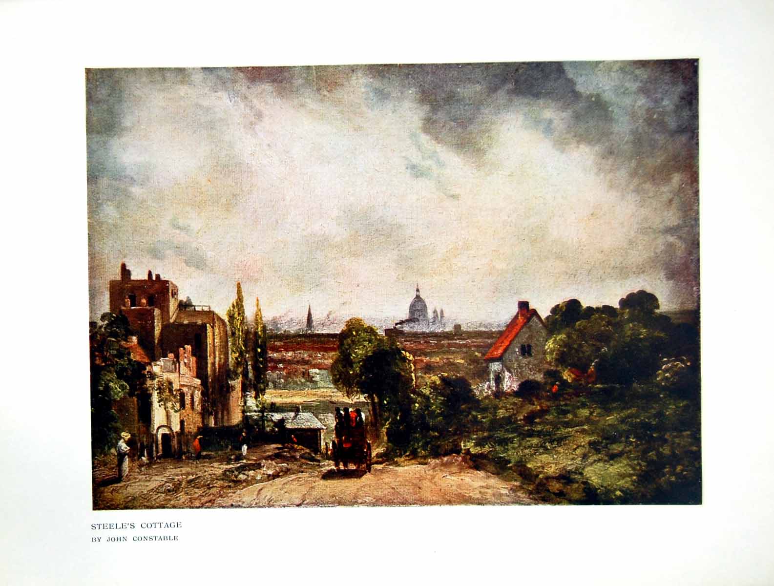 Antique Old Print Steele'S Cottage John Constable Buildings Horse Cart 1913