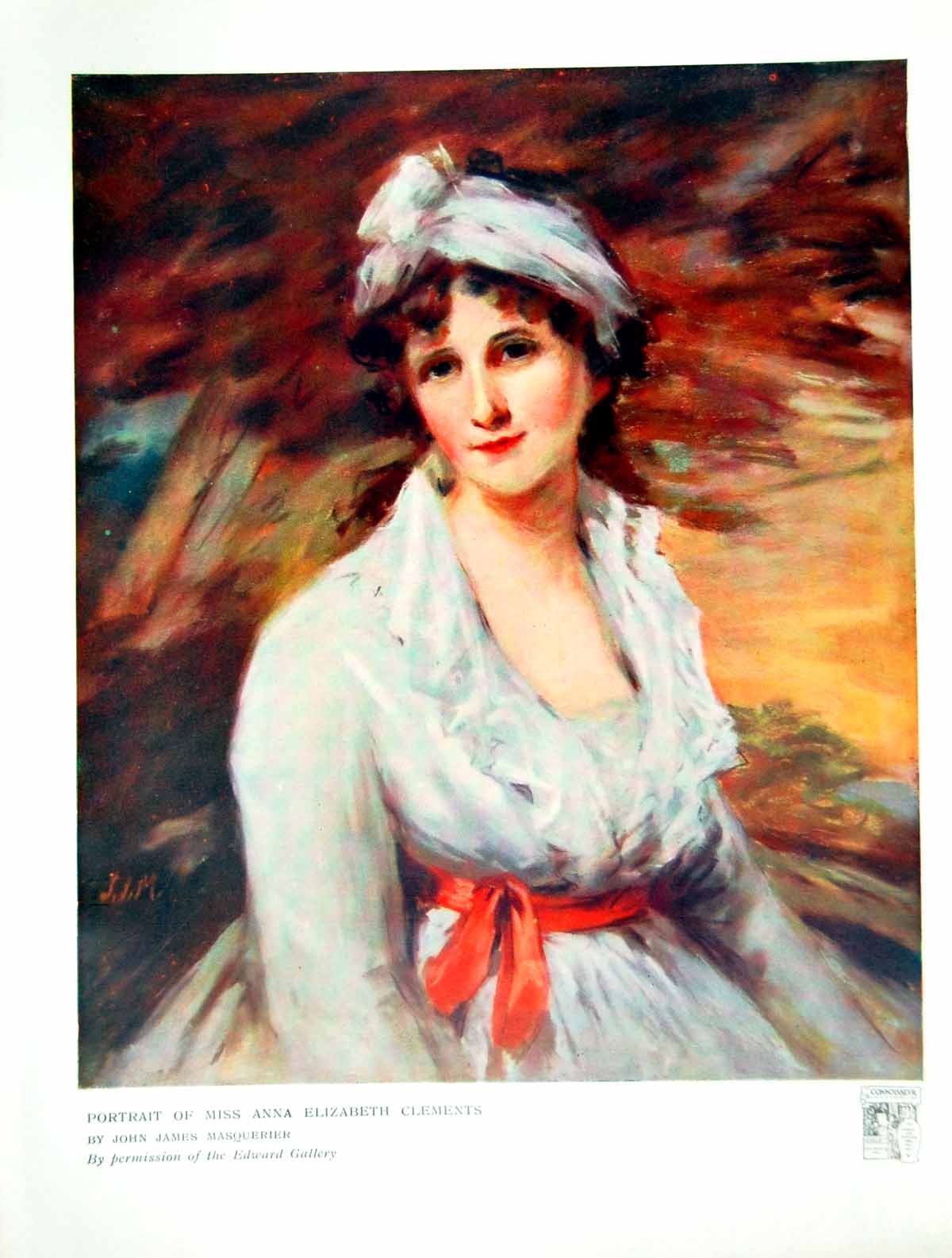Antique Old Print Portrait Miss Anna Elizabeth Clements Jj Masquerier 1913 20th