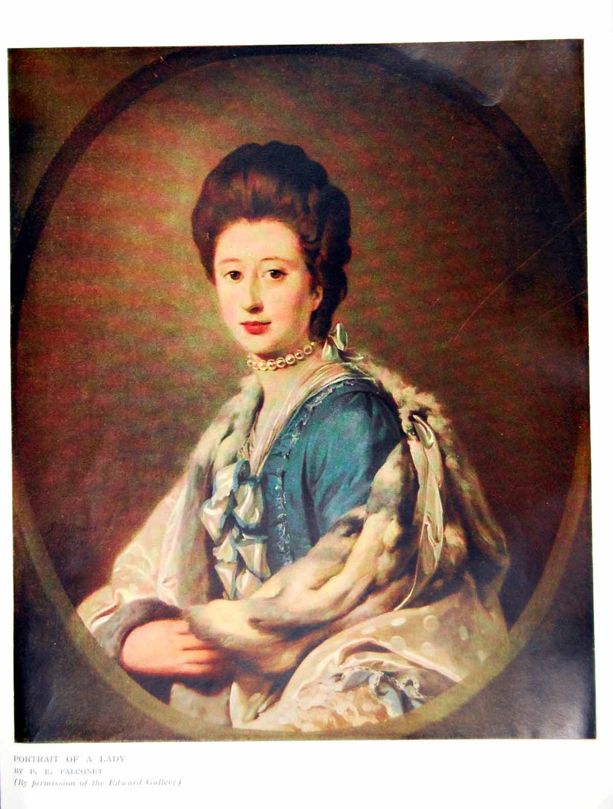 Antique Old Print Portrait Lady Pe Falconet Permission Edward Gallery 1913 20th