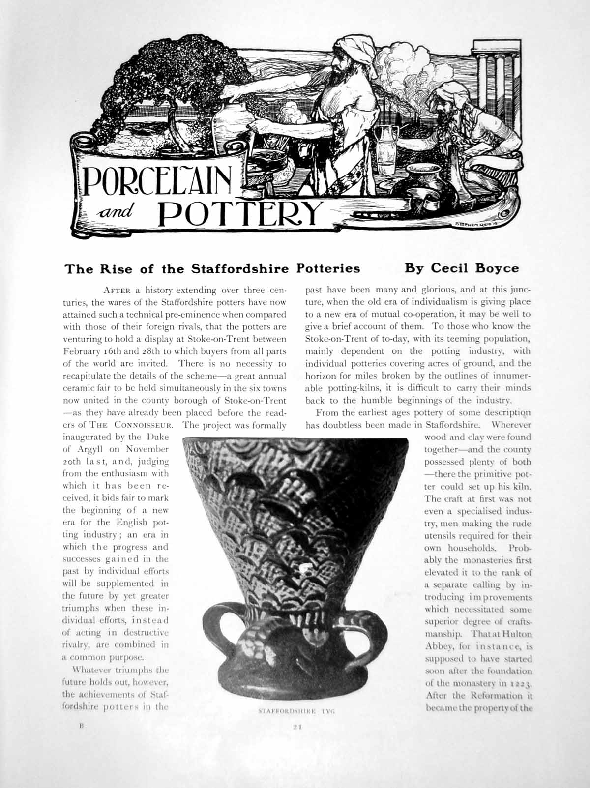 Antique Old Print Rise The Staffordshire Potteries Tyg Toft DishPages 1914