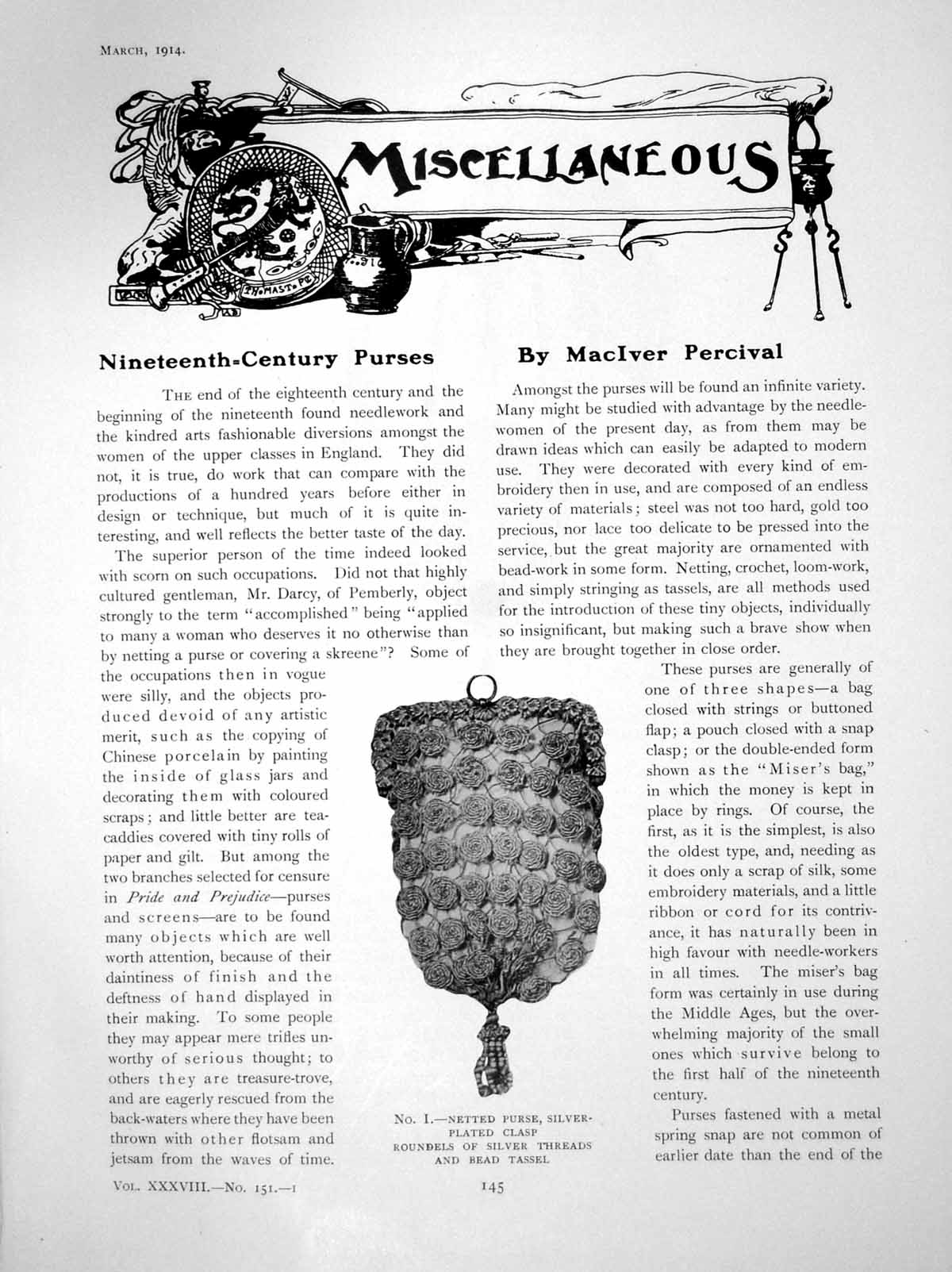 Original Old Antique Print Miscellaneous Nineteenth-Century PursesPages 1914