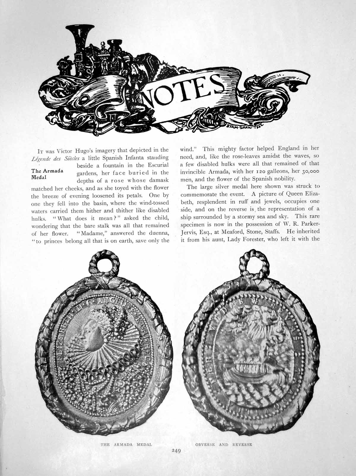 Antique Print Notes The Armada Medal Studley Bowl Court DressPages 1914