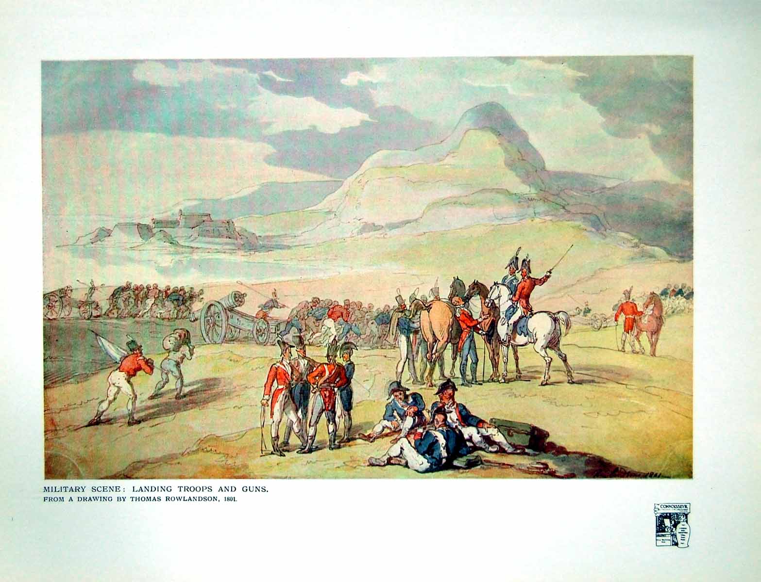 Old Antique Print Military Scene Landing Troops And Firing Equipment 1914 20th