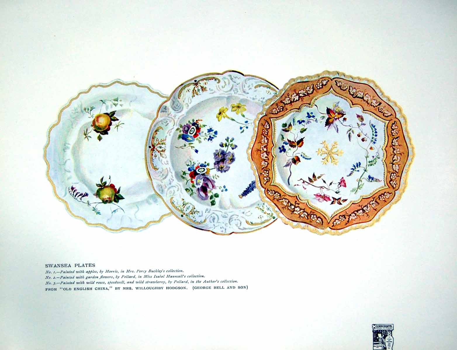 Old Antique Print Swansea Plates From English China By Mrs W Hodgson 1914 20th
