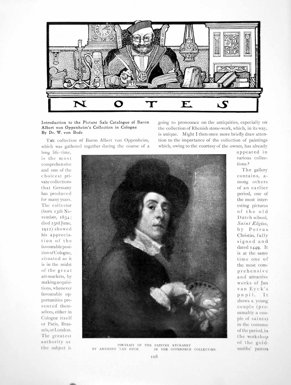 Antique Print Notes Portrait Painter Ryckaert Rembrandt PotterPages 1914