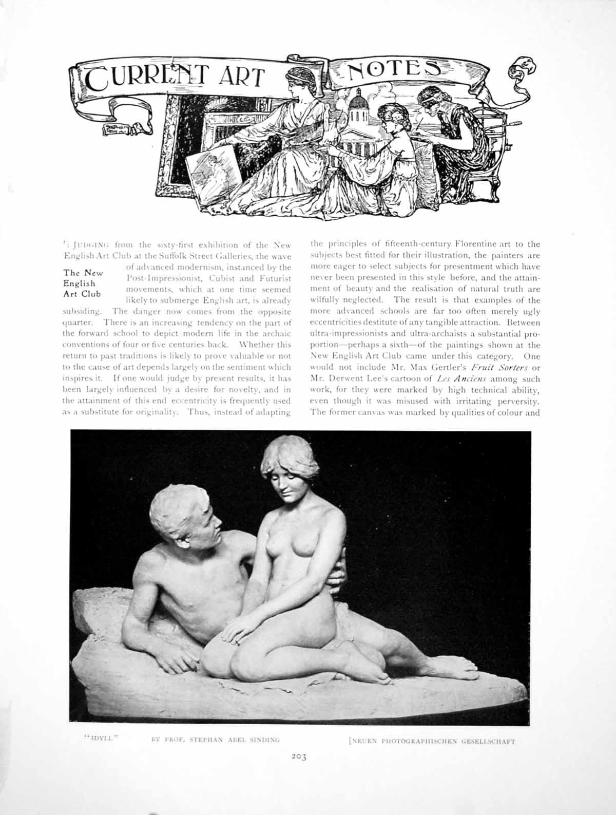 Antique Print Art Notes Idyll Sculpture La Ballerina PromenadePages 1914