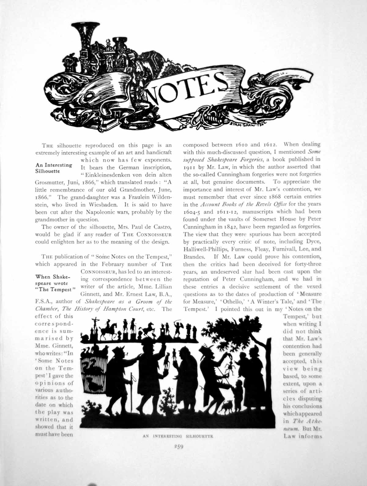 Antique Old Print Notes Interesting Silhouette Portrait A WomanPages 1914