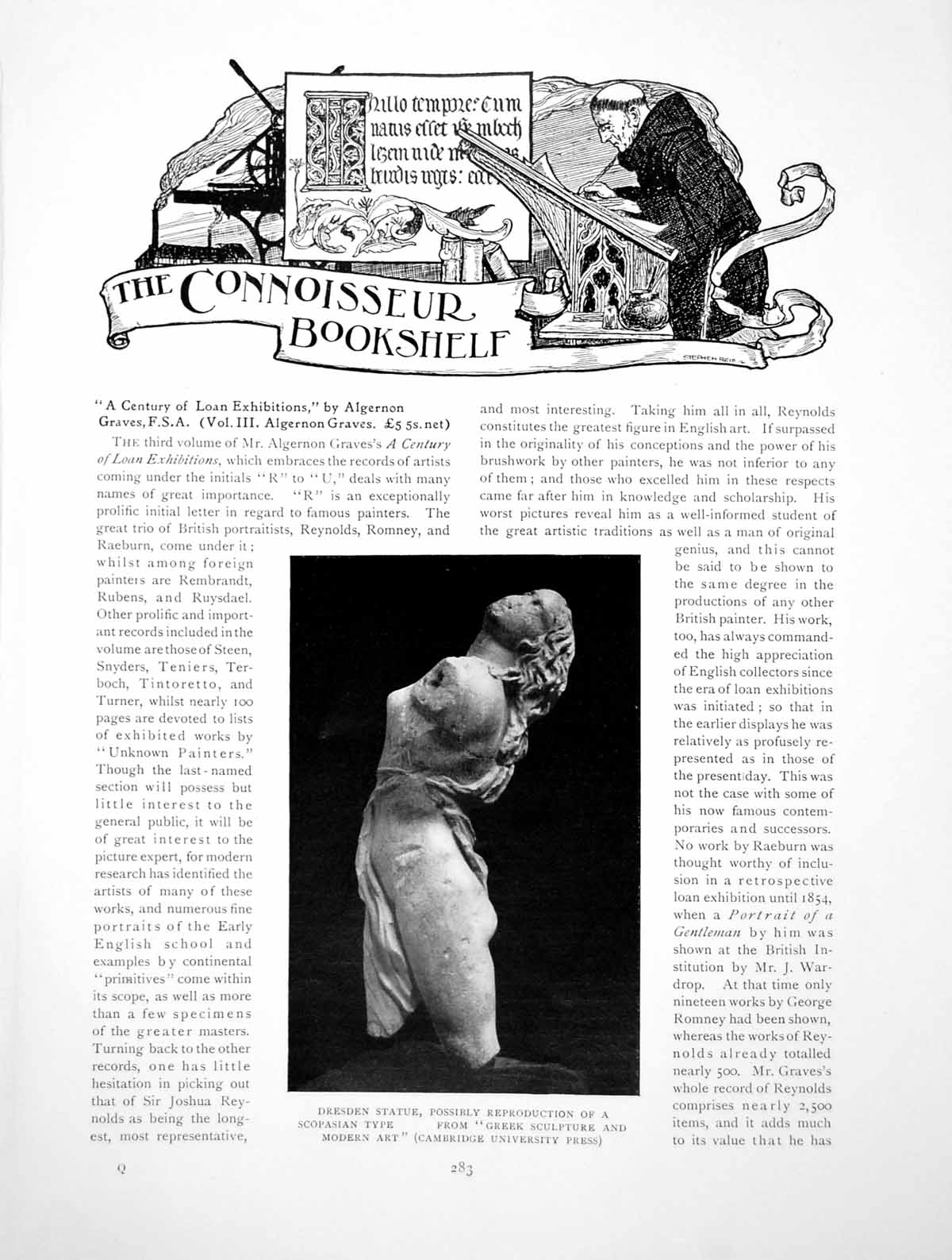 Antique Old Print Bookshelf Dresden Statue From Greek ScupturePages 1914