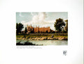 Antique Old Print Eton College From The River Trees Fishermen Buildings 1914