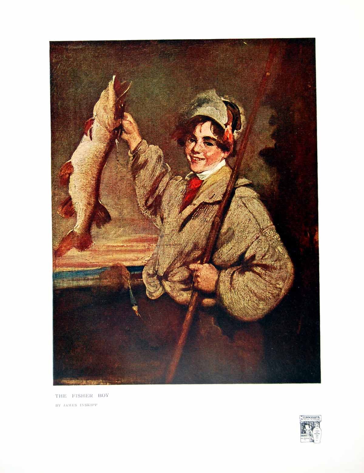 Antique Print The Fisher Boy By James Inskipp Smiling Child With Catch 1914