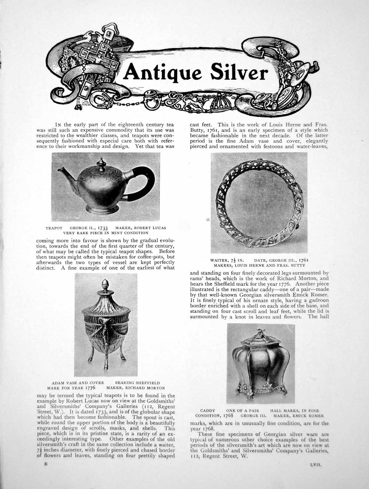 Original Old Antique Print Silver Teapot George Ii Waiter Adam VasePage 1914