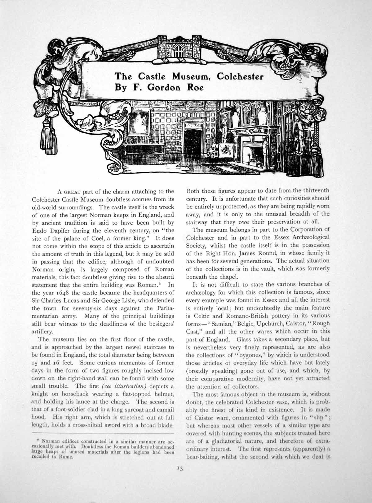 Antique Old Print The Castle Museum Colchester Colchester VasePages 1914