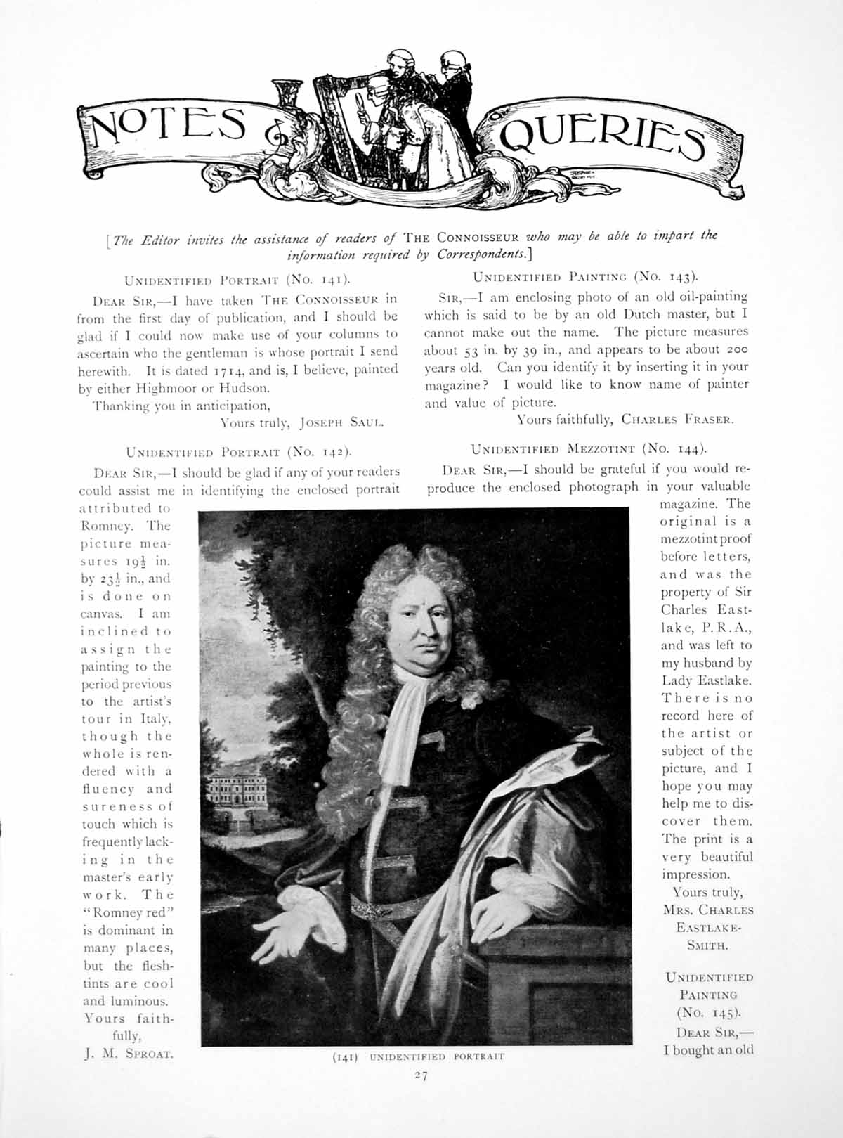 Antique Old Print Notes Queries Unidentified Portrait MezzotintPages 1914