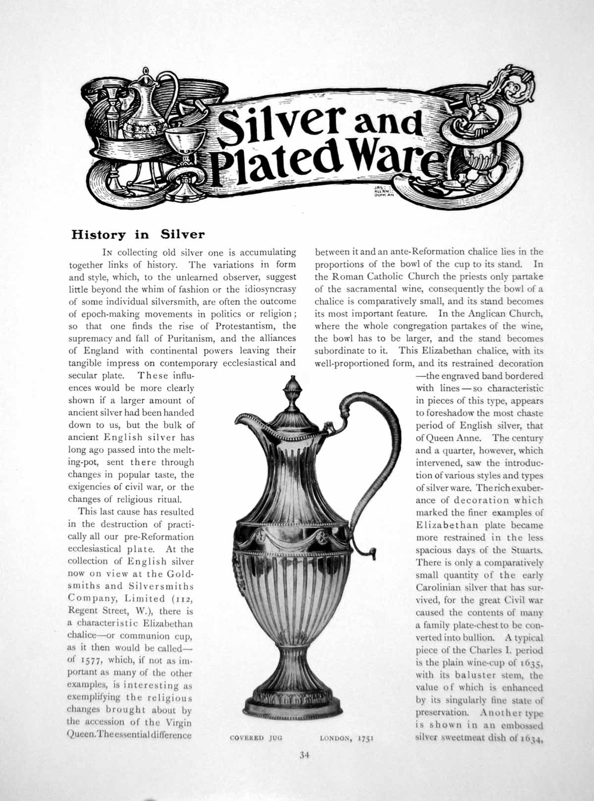 Old Print History In Silver Covered Jug Chased Mug Cup CoverPages 1914