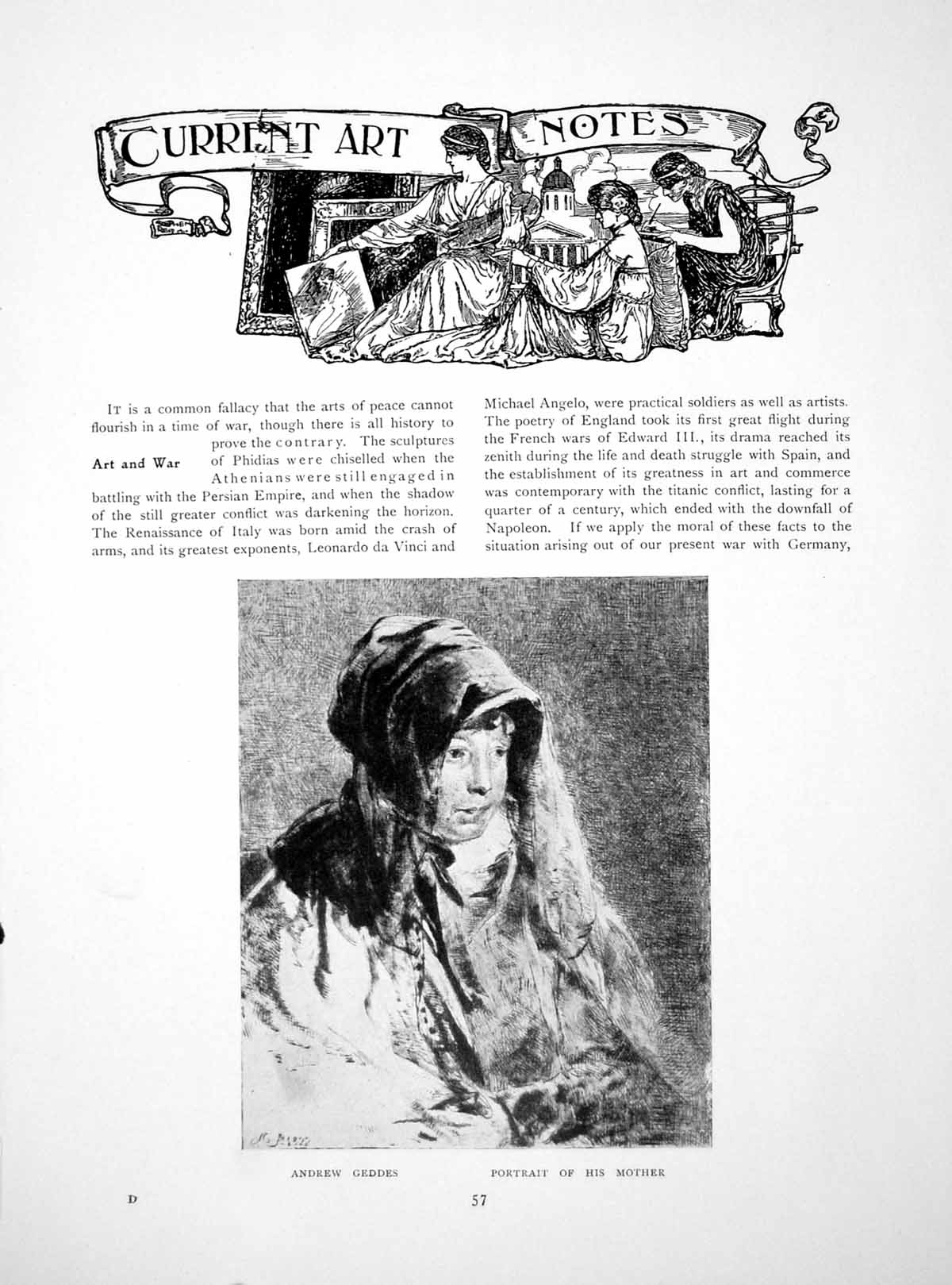 Old Antique Print Art Notes Andrew Geddes Mother CloisonnePages 1914