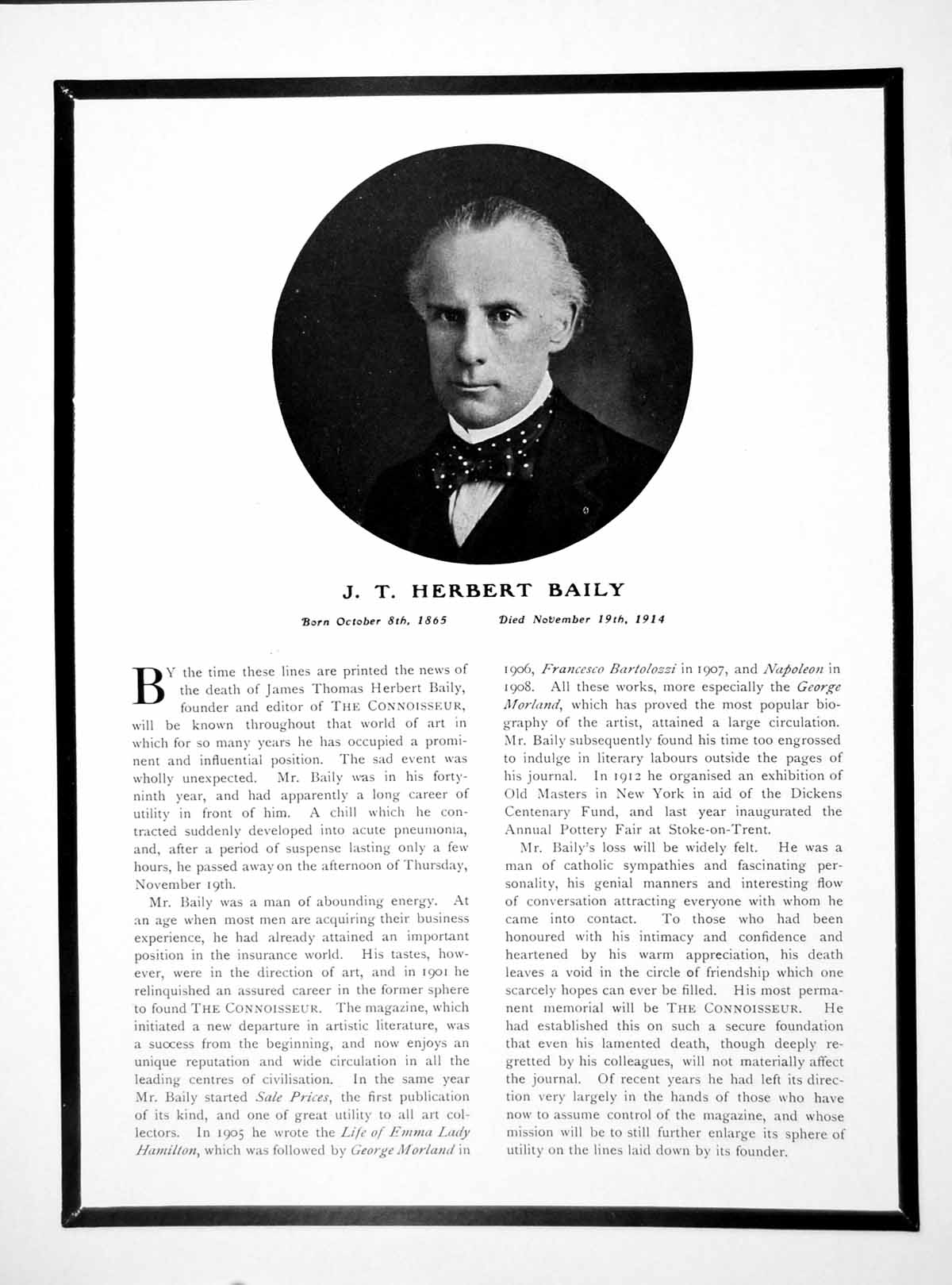 Antique Old Print Jt Herbert Baily Founder And Editor The Connoisseur 1914 20th