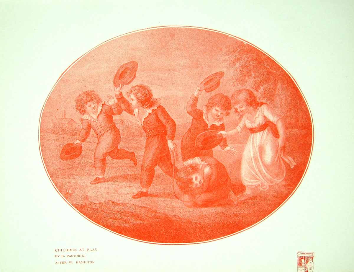 Old Antique Print Children At Play B Pastorini After W Hamilton Hats 1914 20th