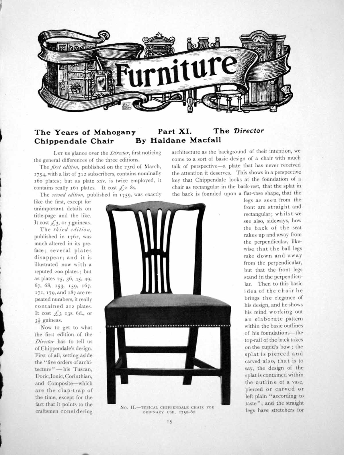 Old Antique Print Years Mahogany Part Xi Chippendale ChairPages 1915