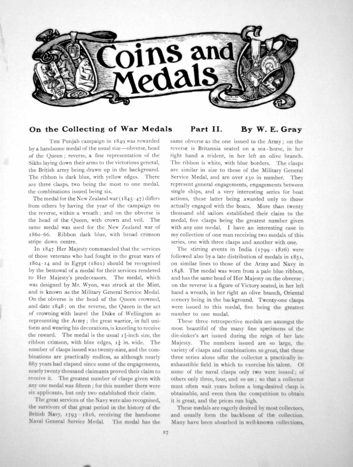 Original Old Antique Print On The Collecting War Medals Part IiPages 1915