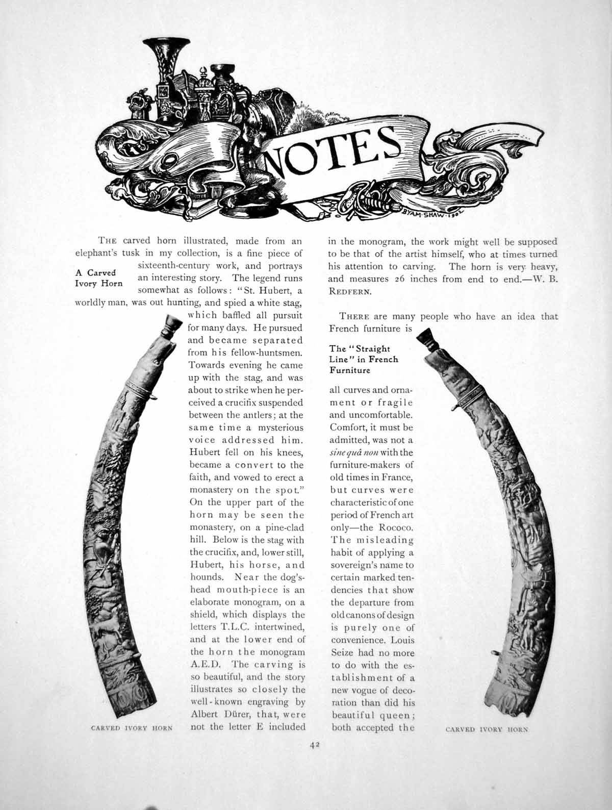 Old Antique Print Notes Carved Ivory Horn French FurniturePages 1915