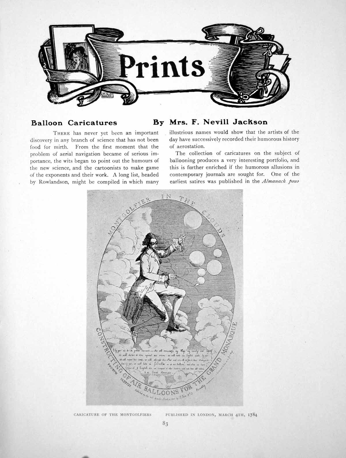 Antique Old Print Balloon Caricatures Montgolfiers G CruickshankPages 1915