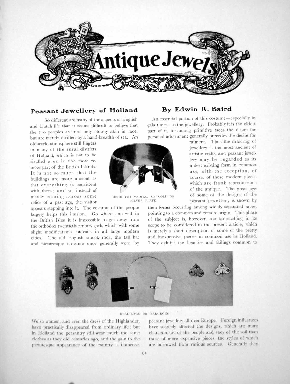 Old Antique Print Peasant Jewellery Holland Hood Head BowsPages 1915