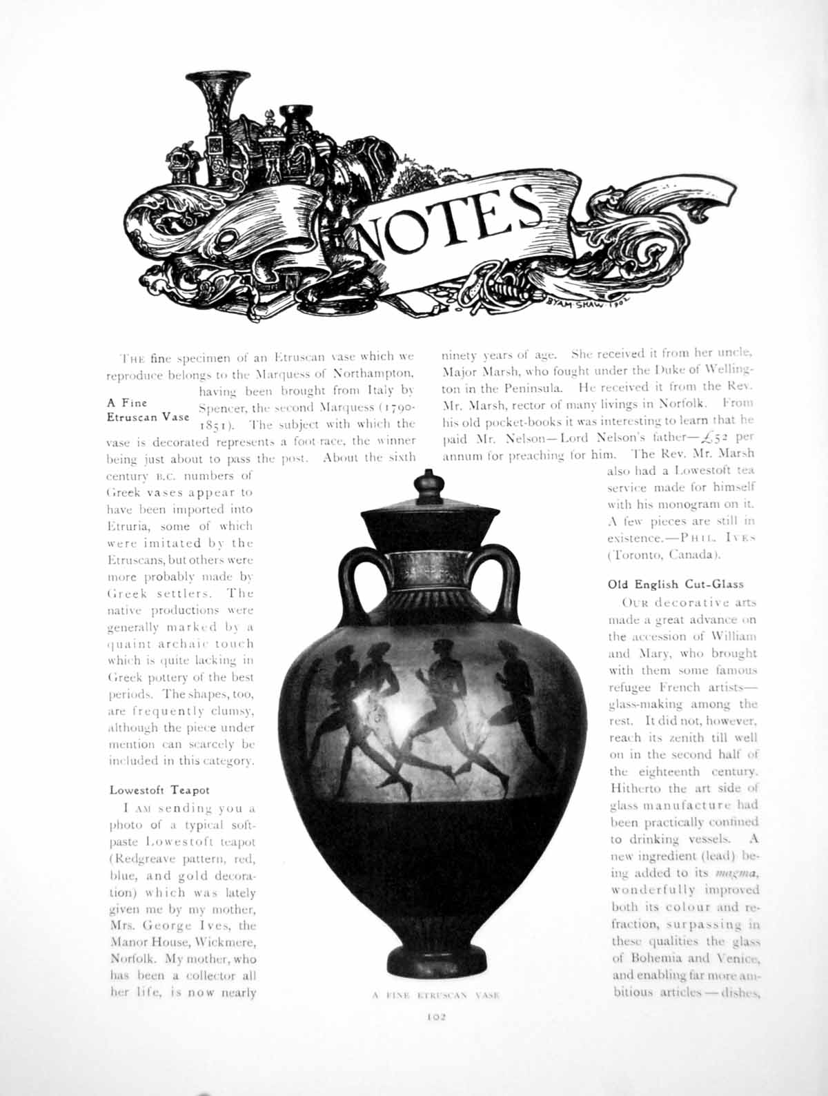 Antique Old Print Etruscan Vase Lowestoft Teapot Powder FlaskPages 1915