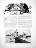 Antique Old Print Bookshelf Lithography Bridge Marne Coat ArmsPages 1915
