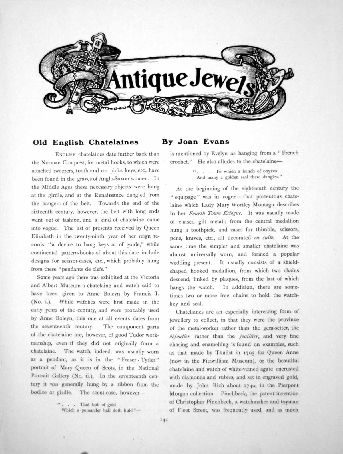 Old Antique Print English Chatelaines Perigal Pendant WatchPages 1915