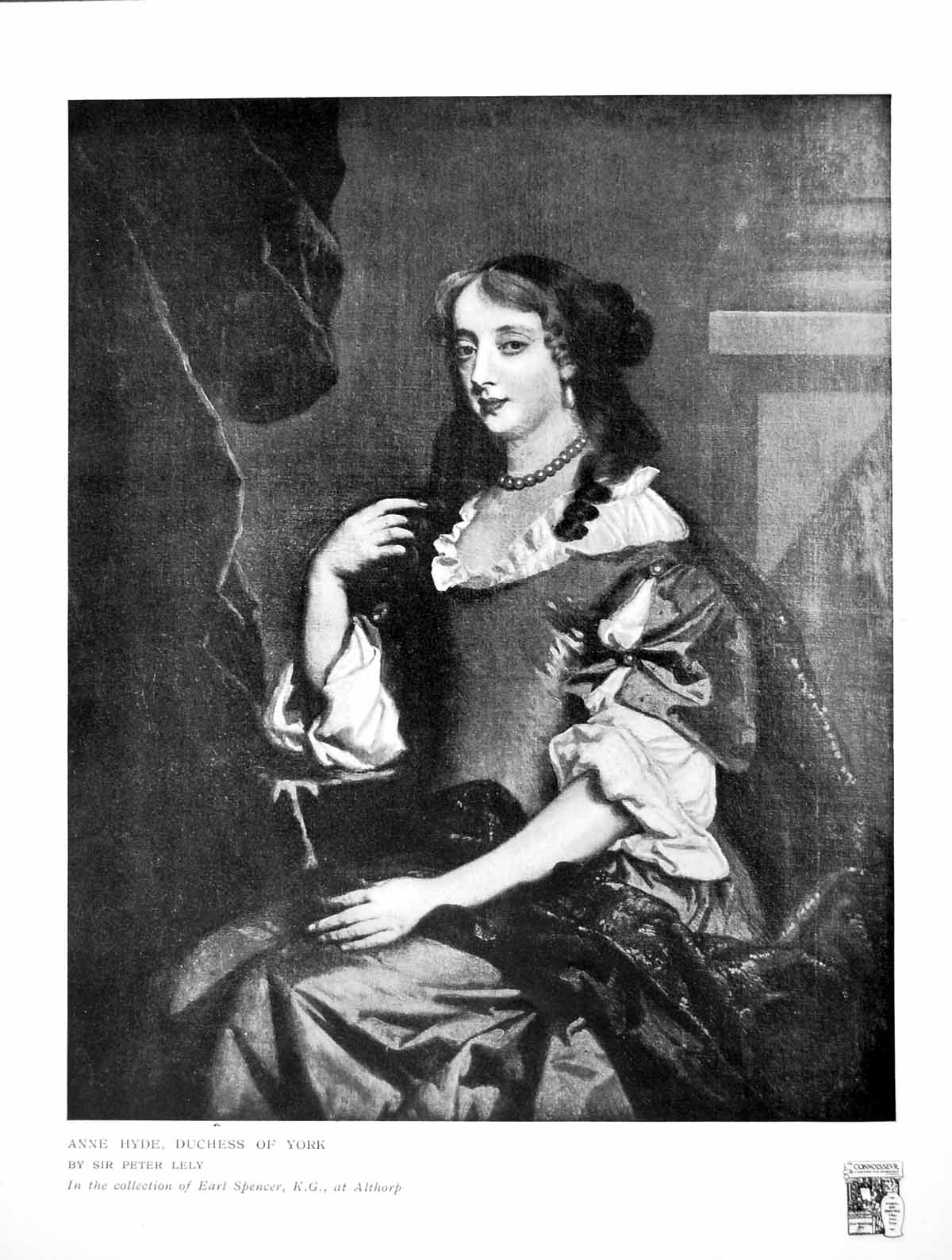 Antique Old Print Anne Hyde Duchess York Sir Peter Lely Seated Portrait 1915