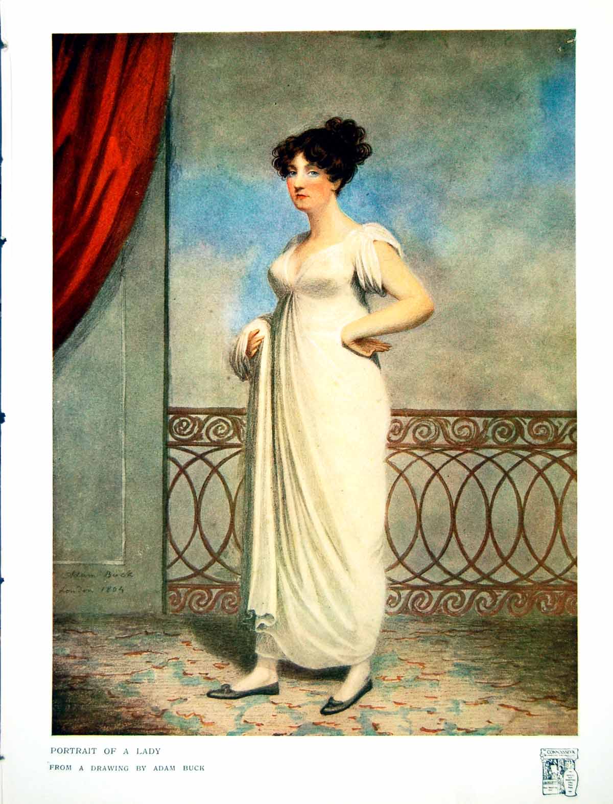 Original Old Antique Print Portrait A Lady From A Drawing By Adam Buck 1915