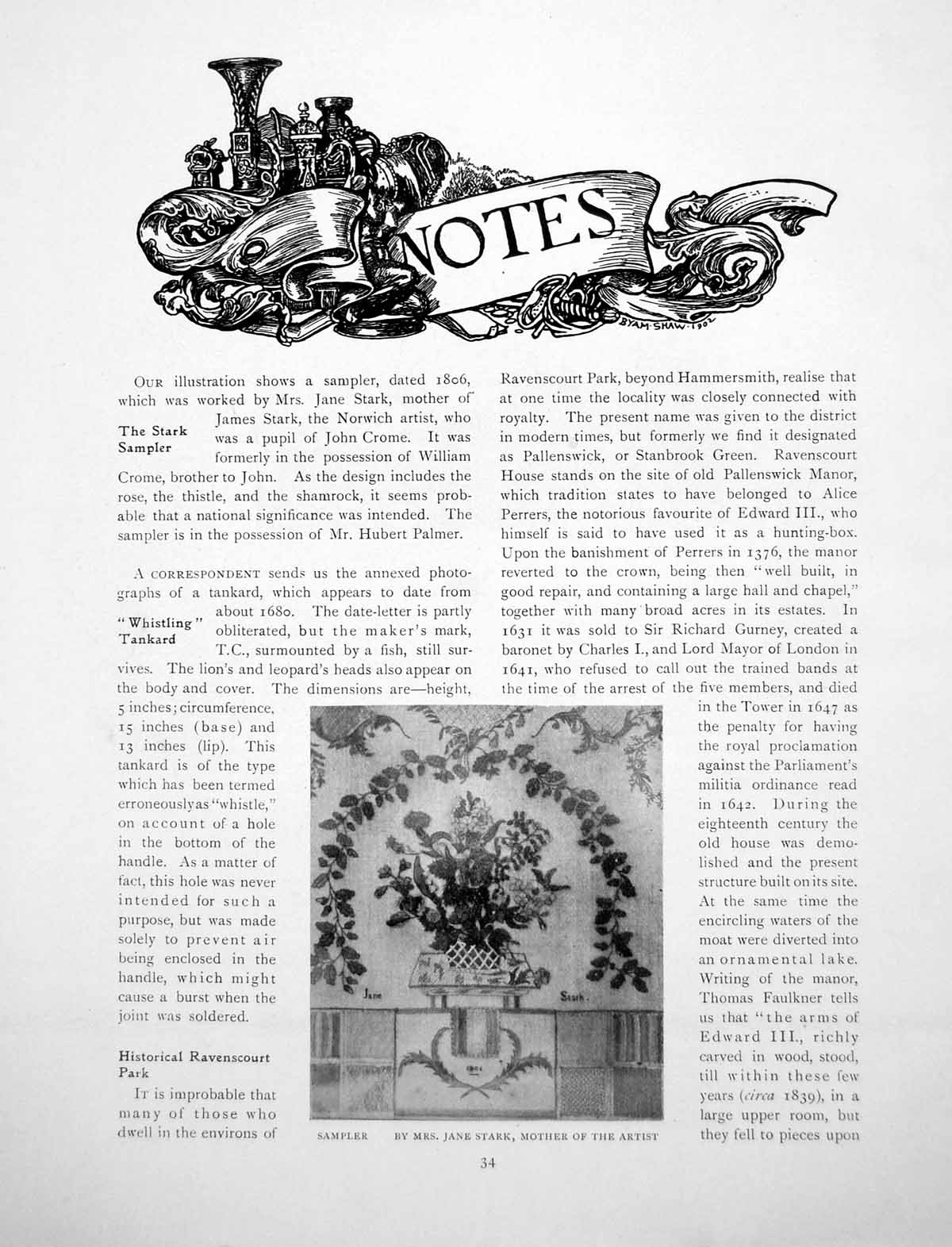 Antique Old Print Notes Stark Sampler Whistling Tankard ModelPages 1916