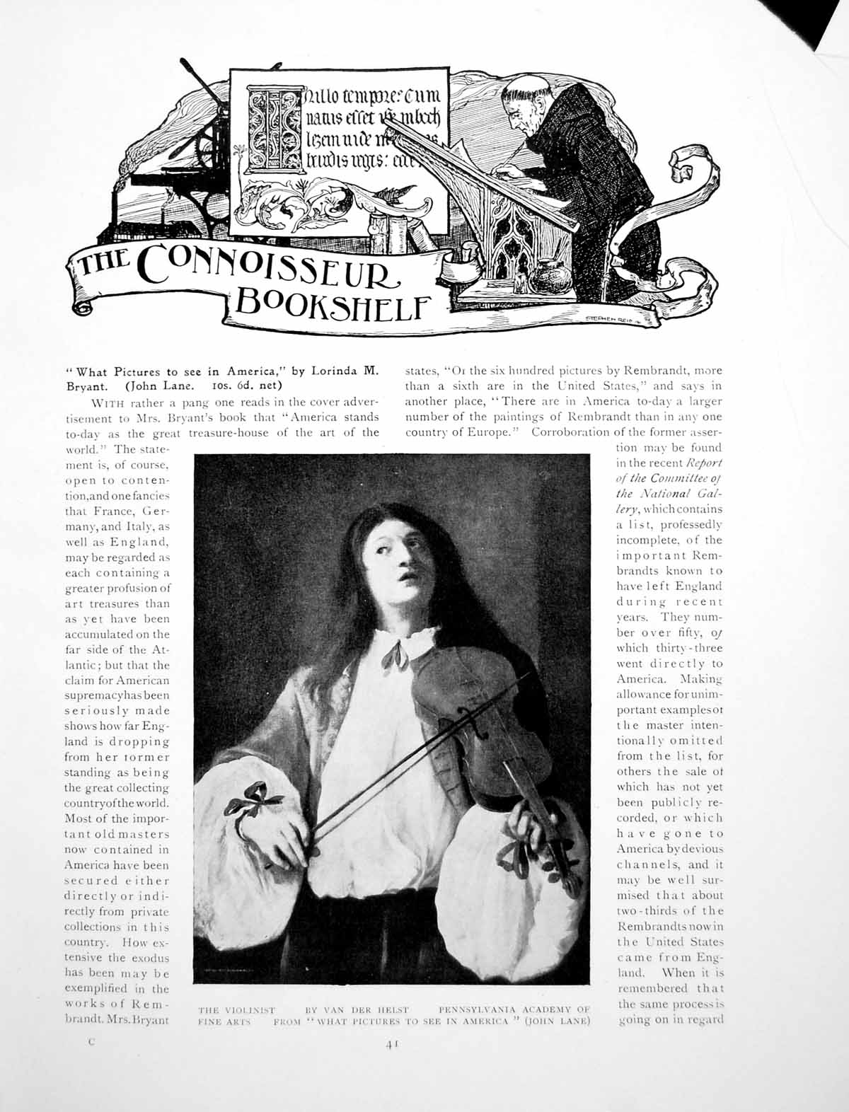 Antique Old Print Bookshelf The Violinist Van Der Helst MilletPages 1916