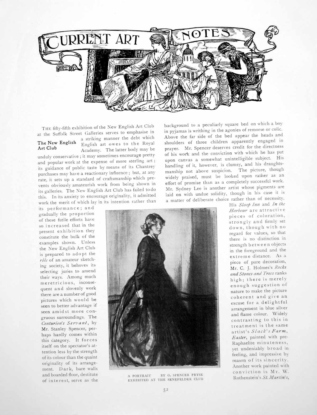 Antique Print Current Art Notes Portrait Gs Pryse Copse MilletPages 1916