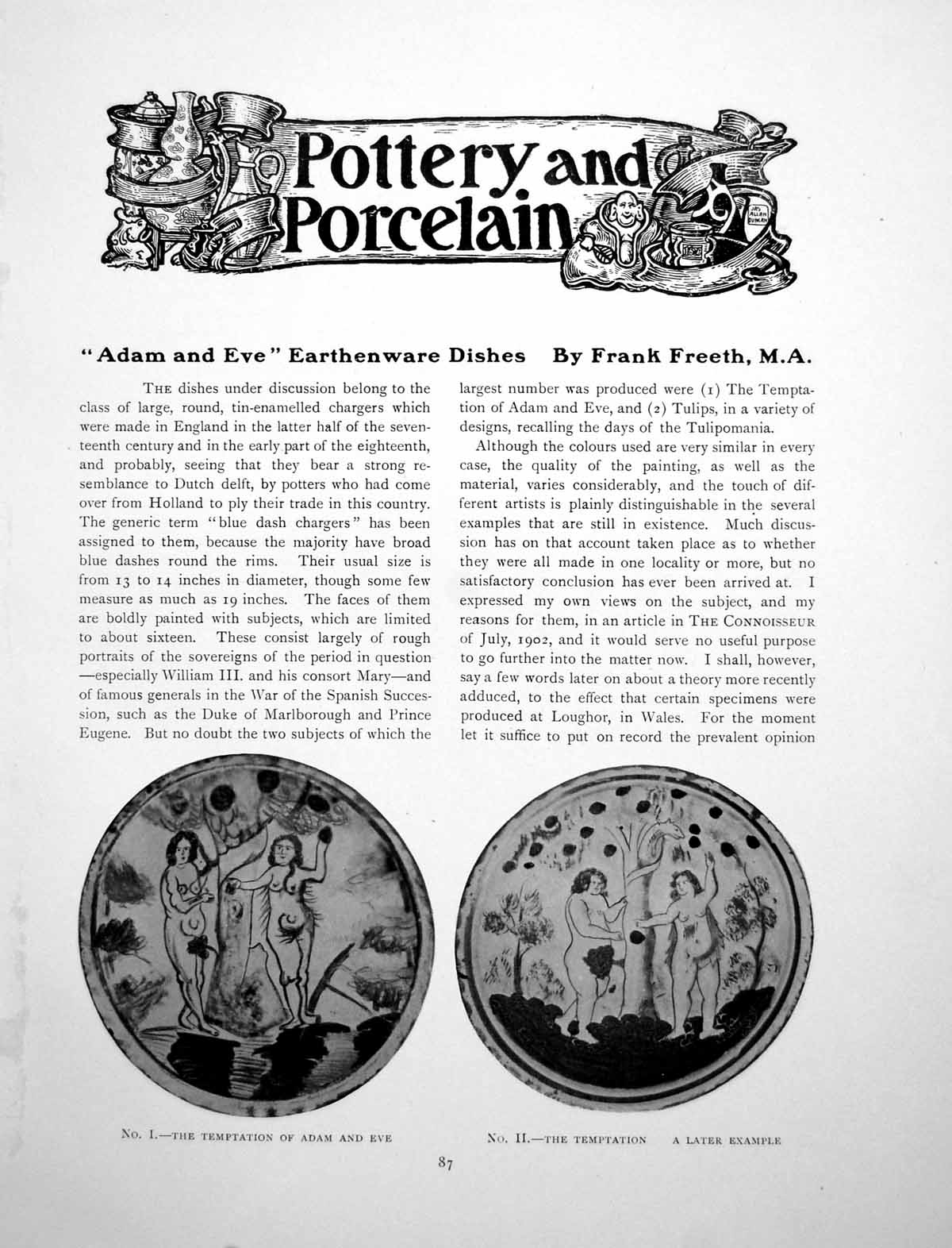 Old Antique Print Adam And Eve Earthenware Dishes TemptationPages 1916