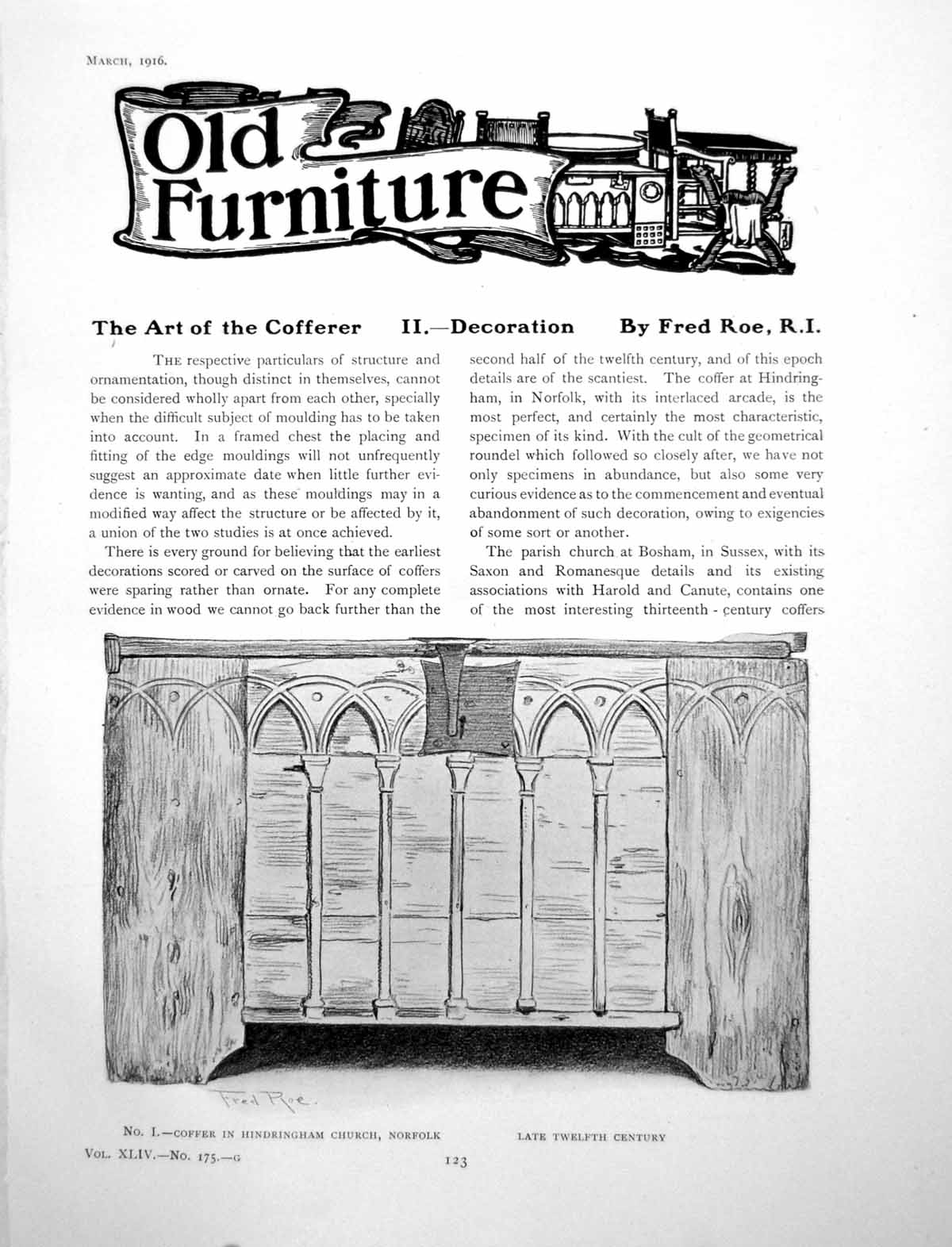 Original Old Antique Print Art Cofferer Furniture Coffer CupboardPages 1916